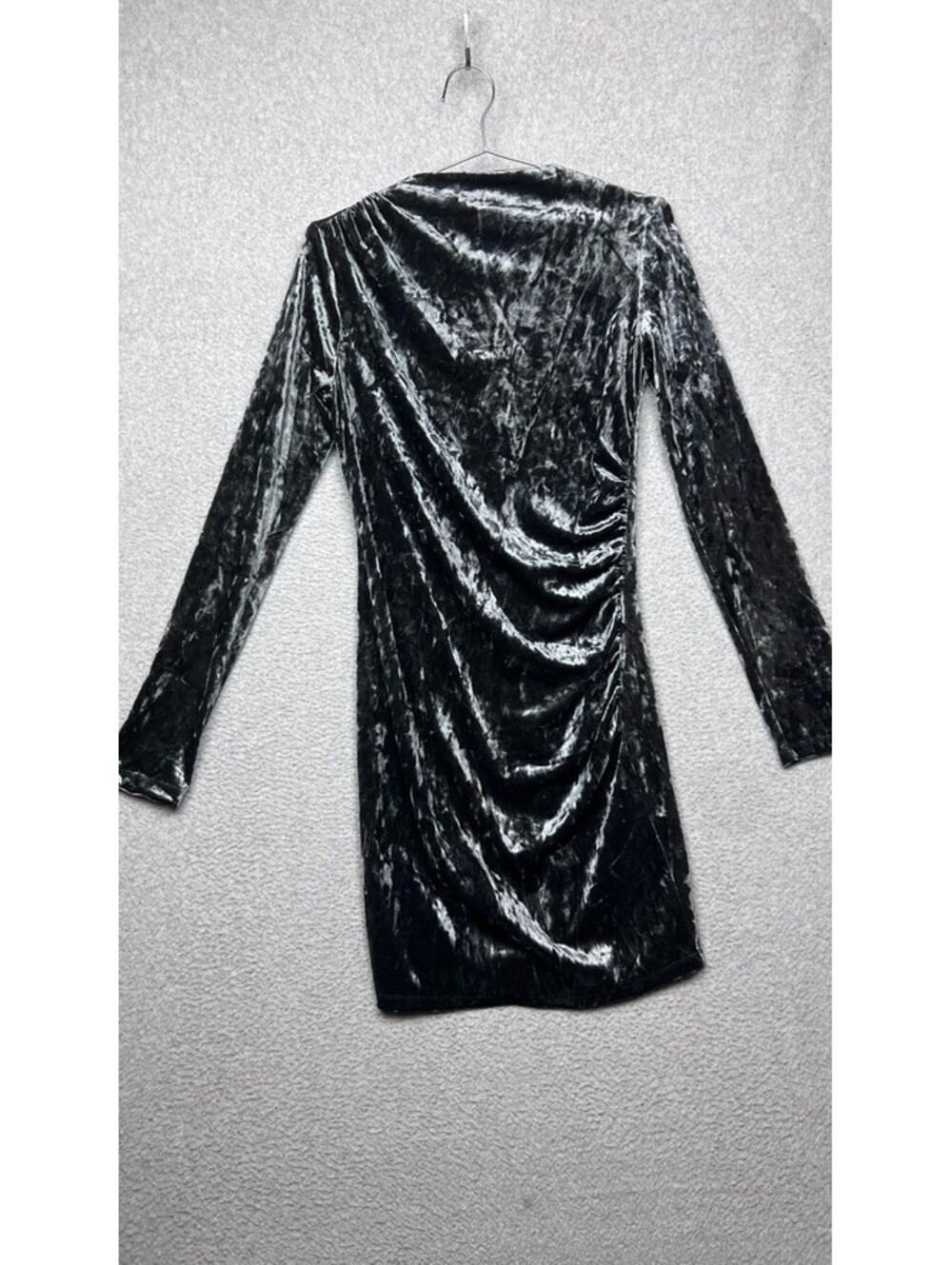HM Crushed Velvet Mini Dress Womens S Grey Metallic Ruched Asymmetric Whimsigoth
